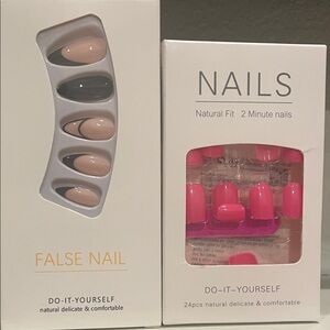 False Nail Set - Black and Pink